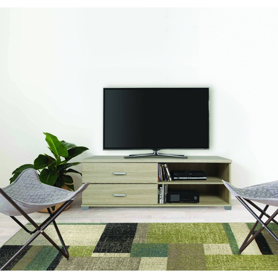 Meuble TV avec tiroirs et étagères en chêne 120x40x43,5 cm