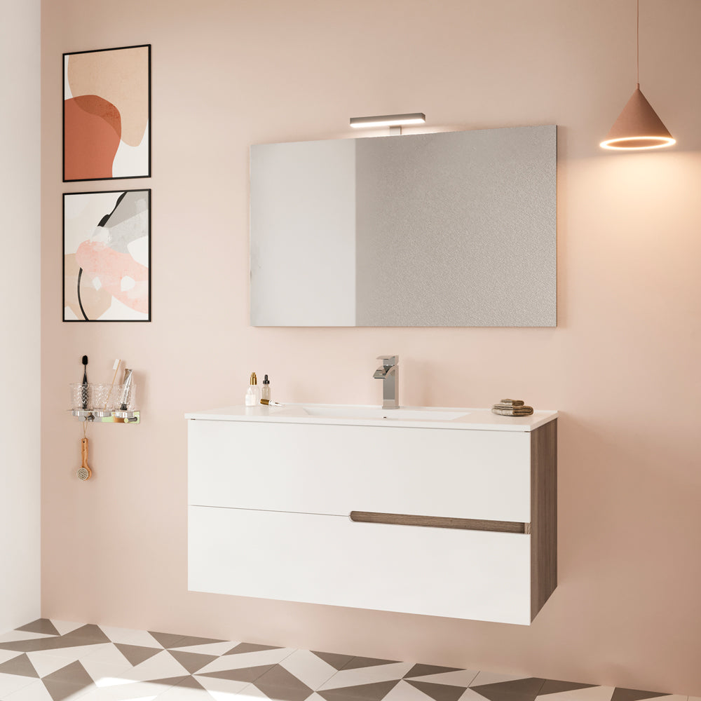 Composizione mobile da bagno Eva100 rovere Fumo/ bianco lucido — Savini Due