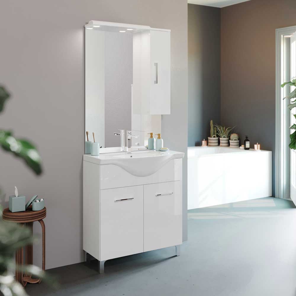Composizione mobile da bagno "BETA75 NEW" bianco lucido — Savini Due