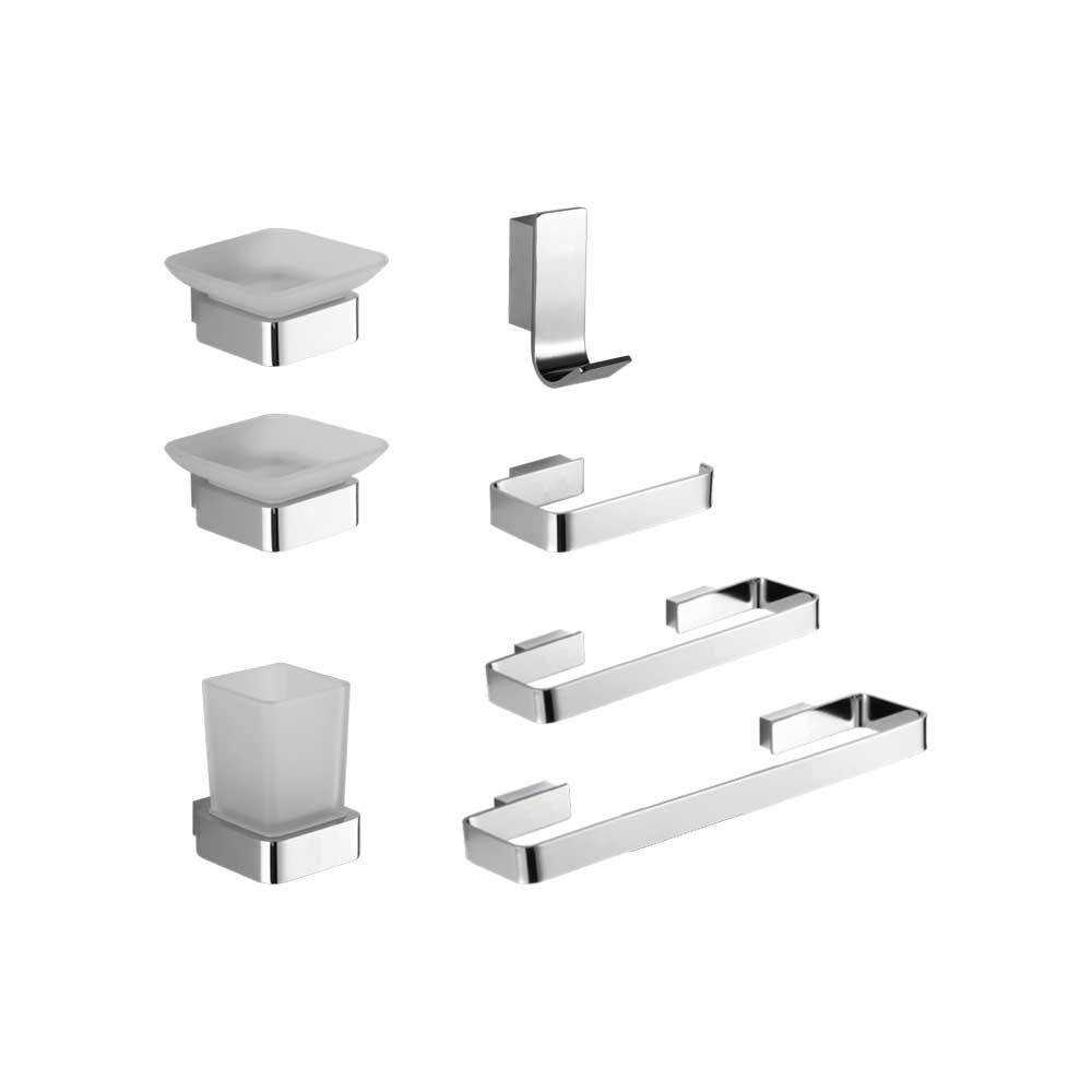 Kit accessori da bagno 7 pezzi serie mary cromo-vetro — Cardinale Professional