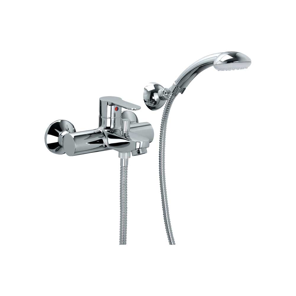 Miscelatore esterno vasca Blu cromo + set doccia — Paffoni