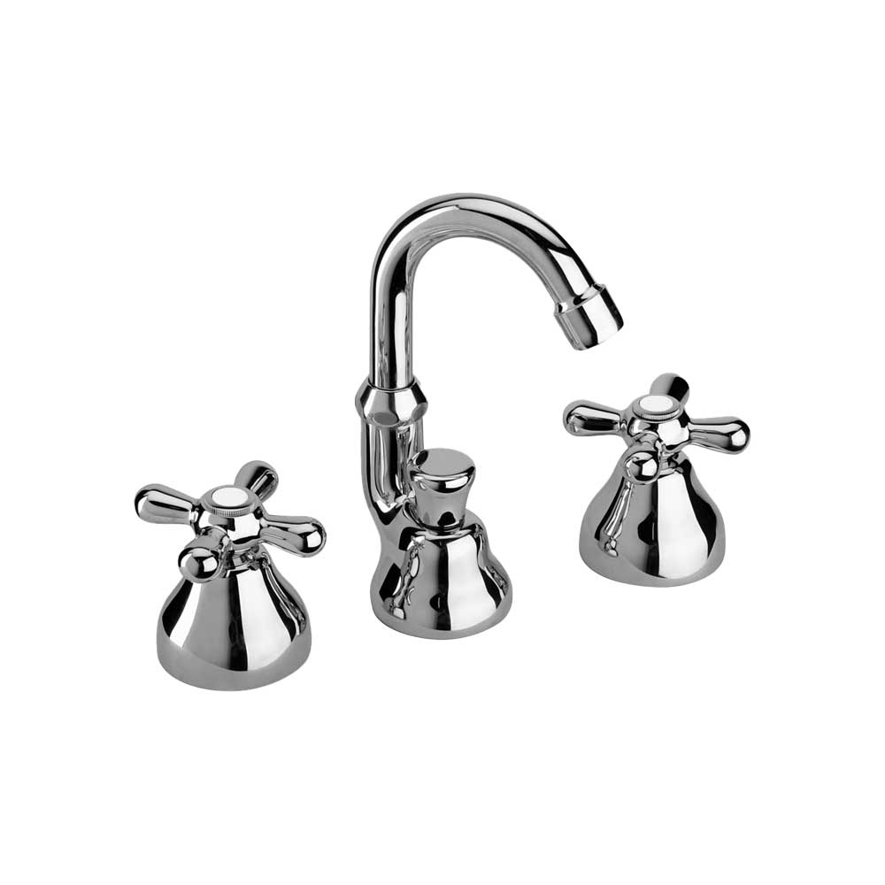 Batteria bidet a tre fori con bocca alta orientabile Liberty cromo + piletta 1"1/4 — Paini