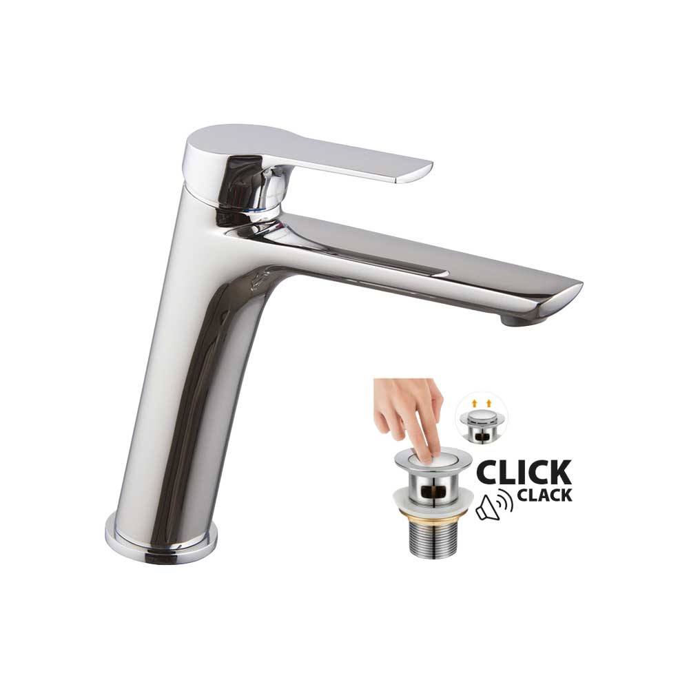 Miscelatore lavabo prolungato serie 4" con leva chiusa cromo + piletta 1"1/4 — FIMA