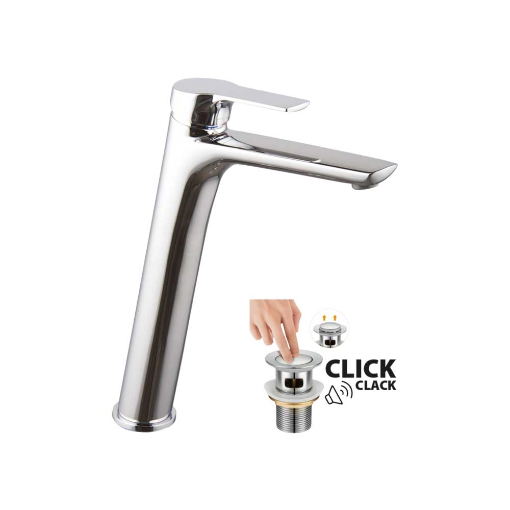 Miscelatore lavabo alto serie 4" con leva chiusa cromo + piletta 1"1/4 — FIMA