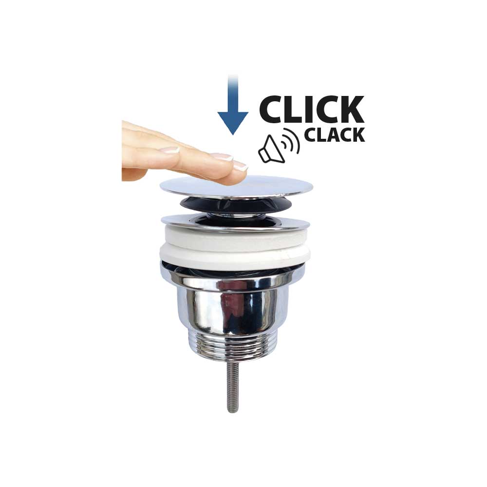 Piletta click-clack tonda per lavabo cromo spazzolato 1"1/4 x tappo Ø63 mm — MADE IN Italy