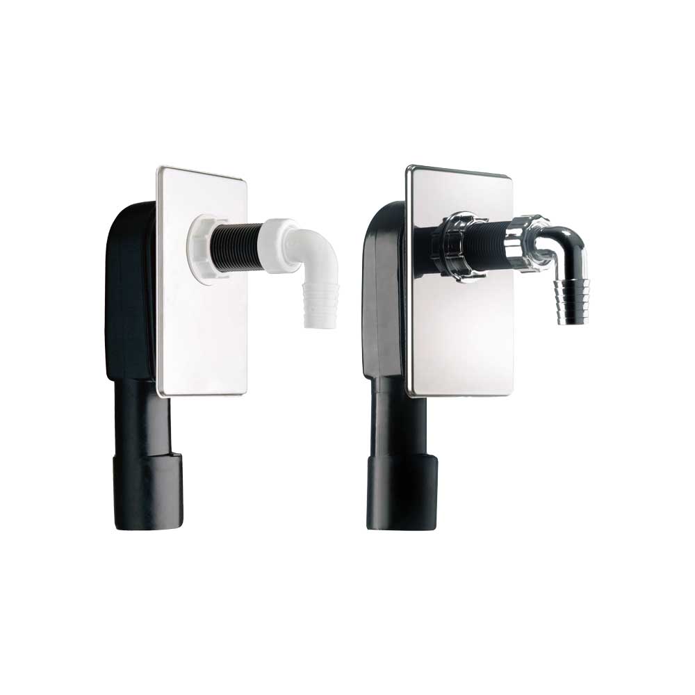 Sifone a incasso per lavatrice ispezionabile 1" x Ø40/50 m, piastra in ABS bianca — MADE IN Italy