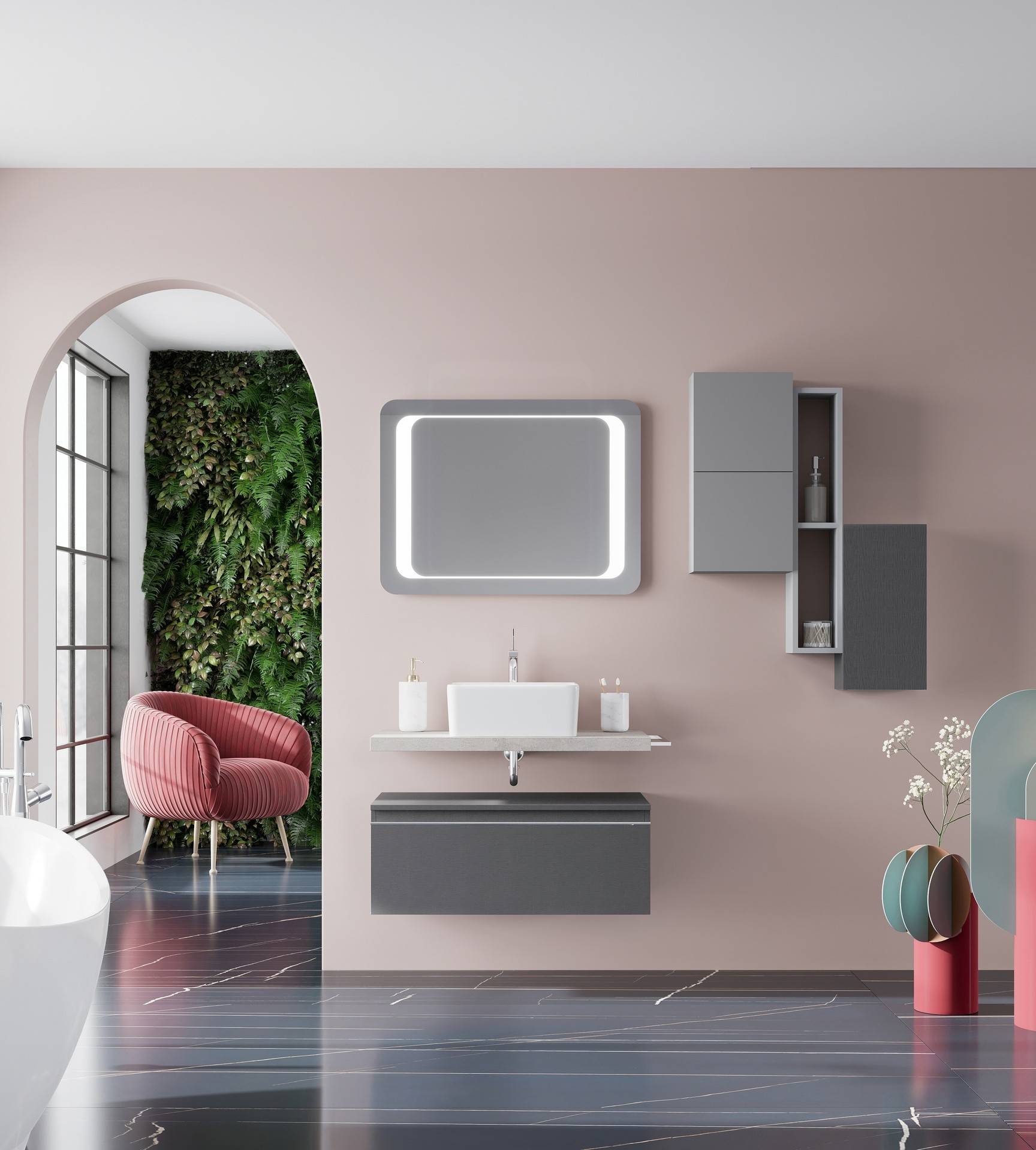 Cassetto da bagno sospeso da 80 cm colore lino