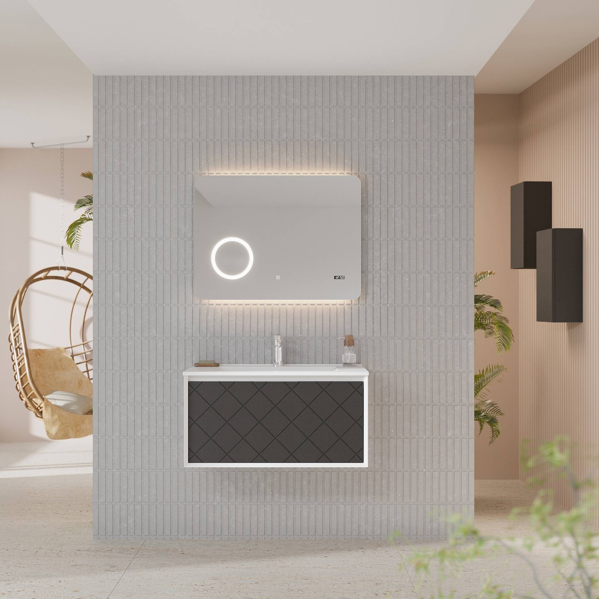 Mobile da bagno sospeso L 81 x H 32 x P 47 cm colore lino