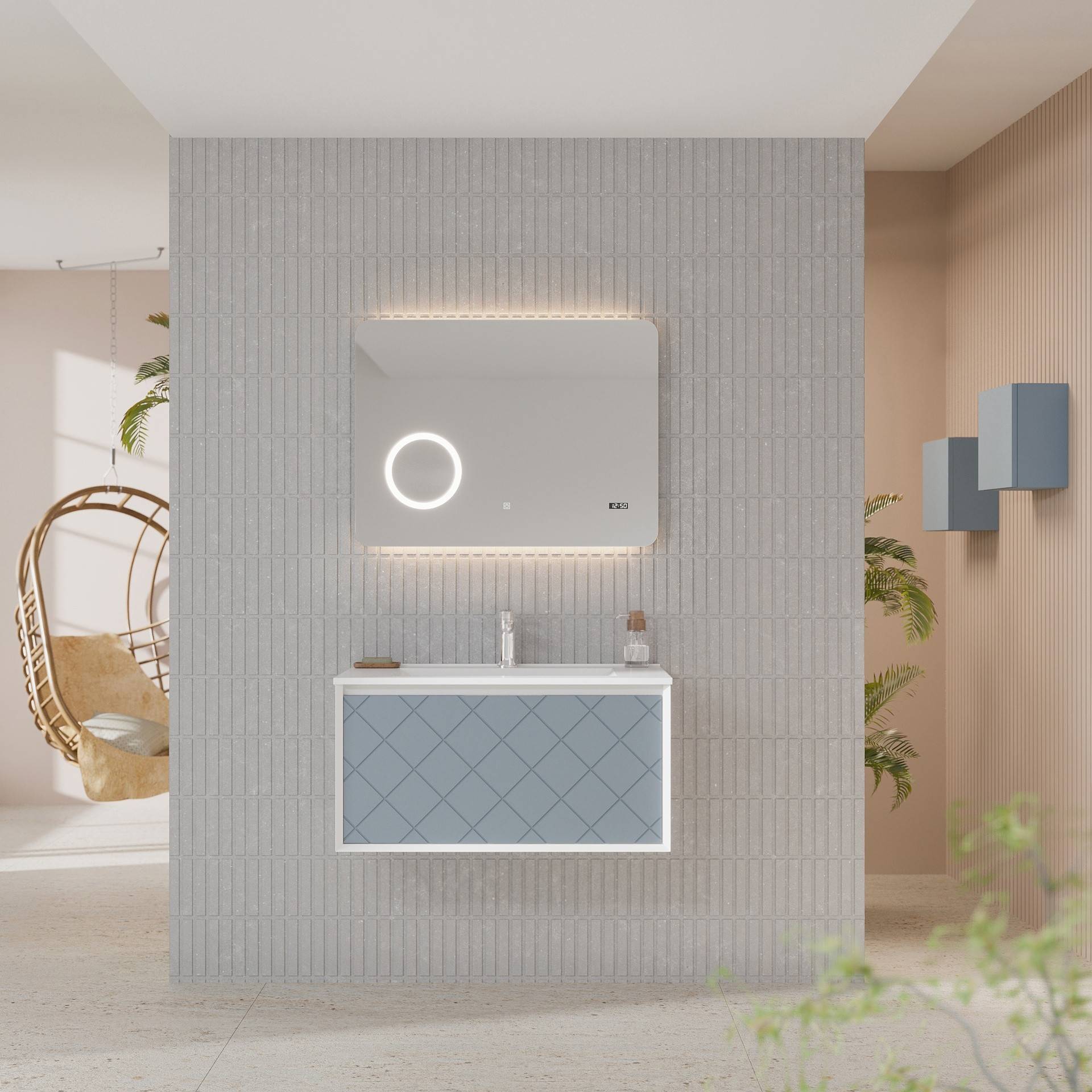 Mobile da bagno sospeso da 81cm colore blu pastello