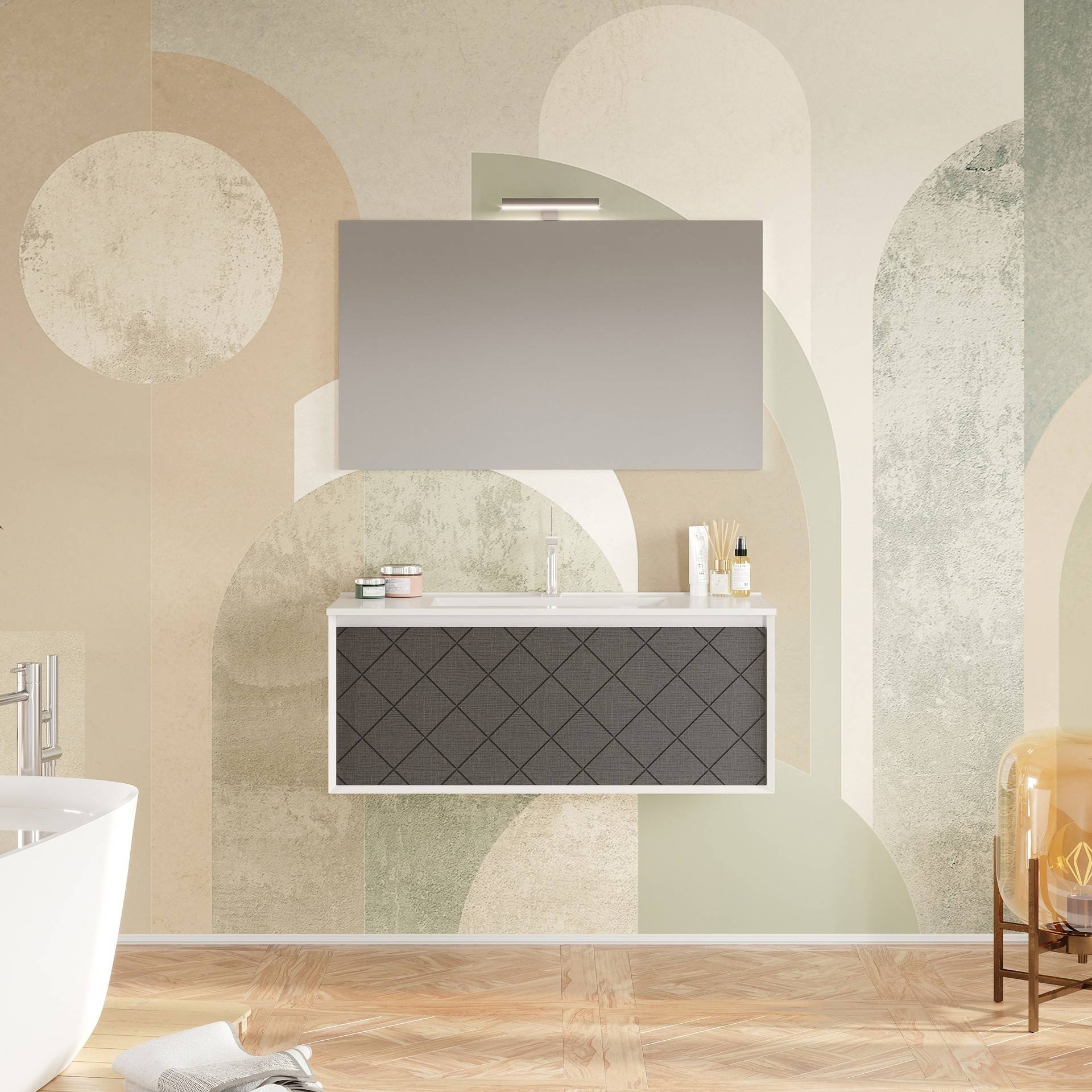 Mobile da bagno sospeso da 101cm colore lino