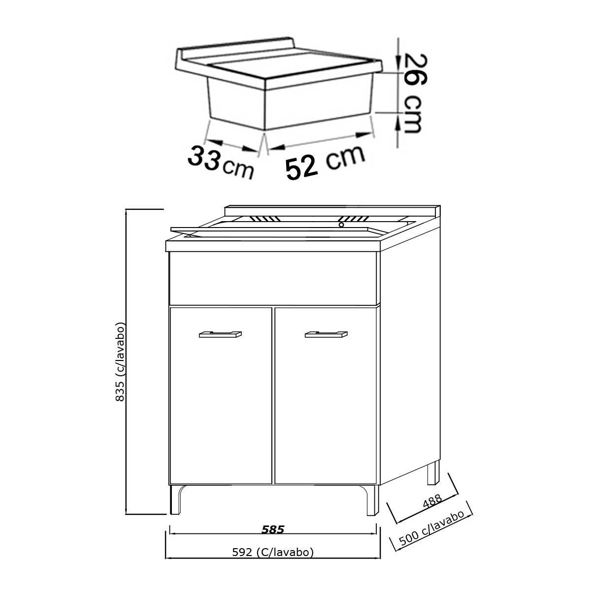 Lavatoio 2 ante da cm 60x50 colore rovere scuro
