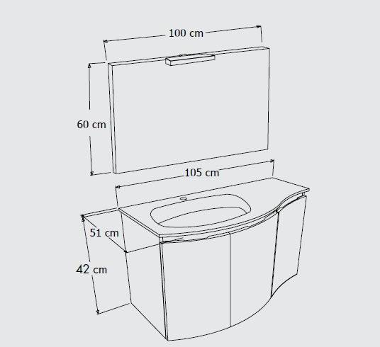 Composizione bagno 3 ante da 104cm con lavabo in resina e specchio con lampada led