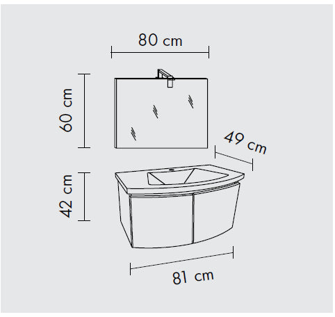 Composizione bagno 2 ante da 80cm con lavabo e specchio con lampada led