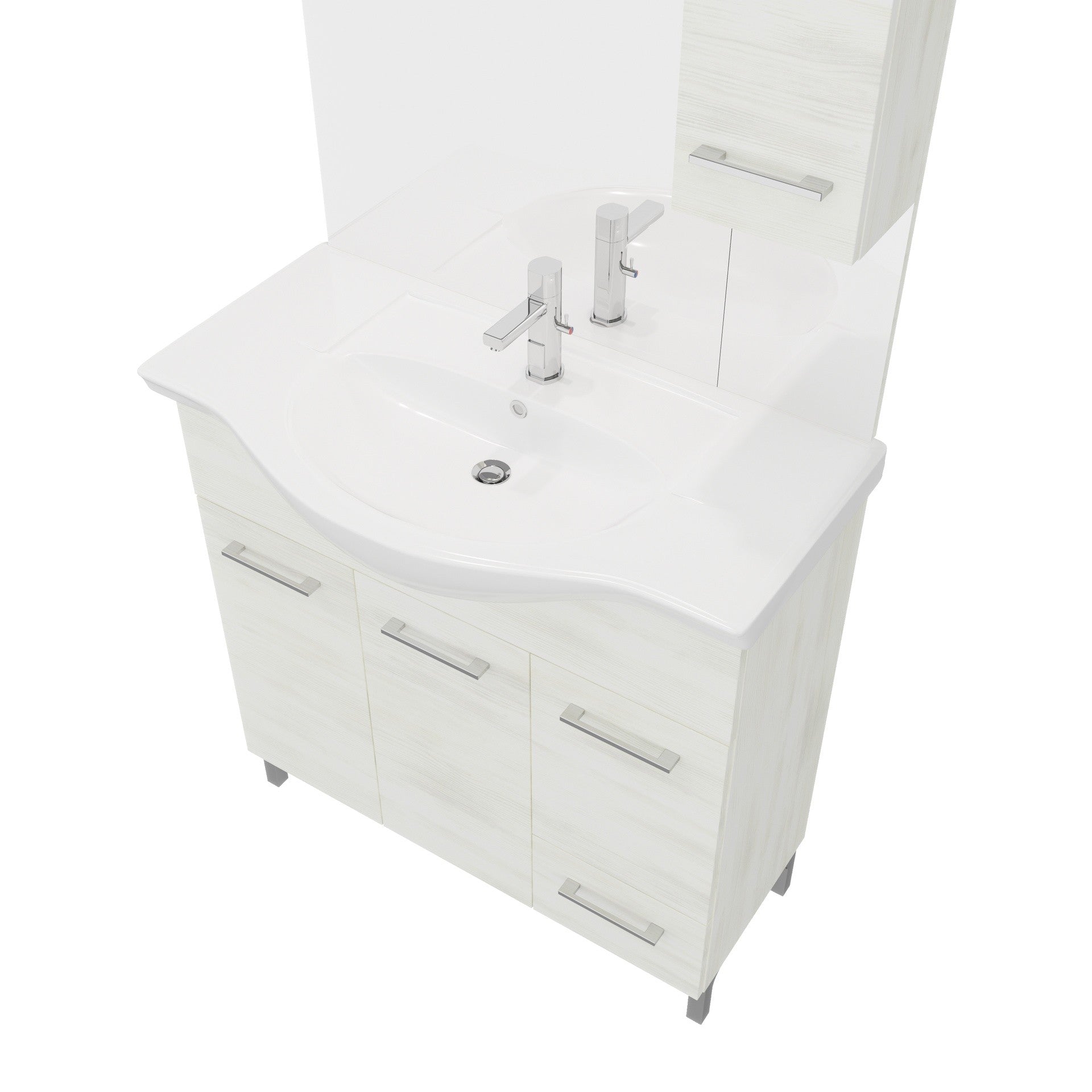 Composizione da bagno 3 ante da 105cm con cassetto lavabo e specchiera con pensile e luci a led