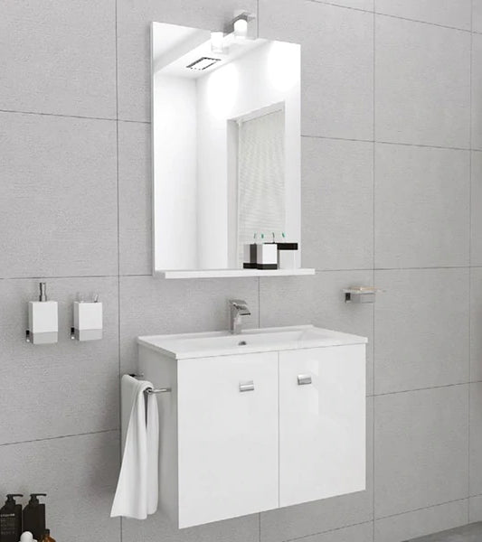 Mobile bagno Base sospesa con due ante da 60 cm e Specchiera con lampada LED.