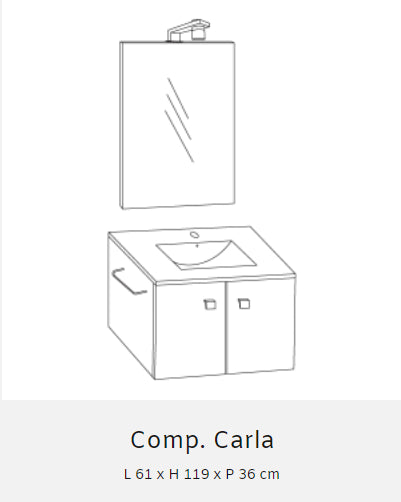 Mobile bagno Base sospesa con due ante da 60 cm e Specchiera con lampada LED.