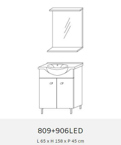 Composizione da bagno 2 ante  65 cm con lavabo in ceramica e specchio
