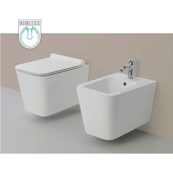 Sanitari sospesi vaso bidet e sedile in ceramica bianca