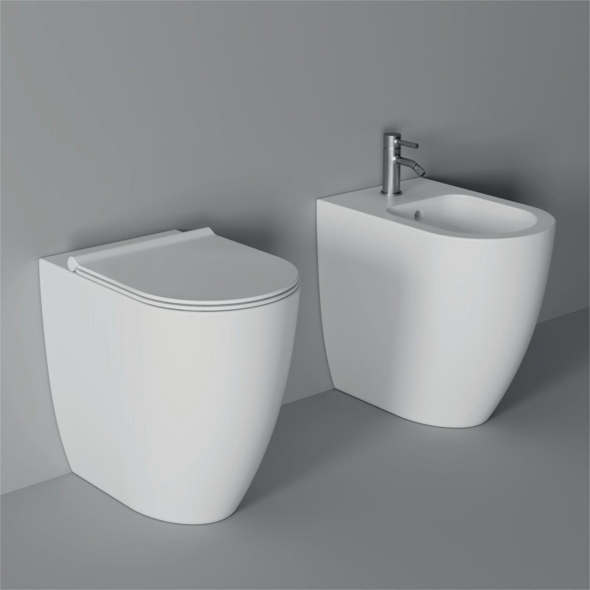 Coppia Sanitari filomuro senza brida con coprivaso soft-close FORM H50 Alice Ceramica