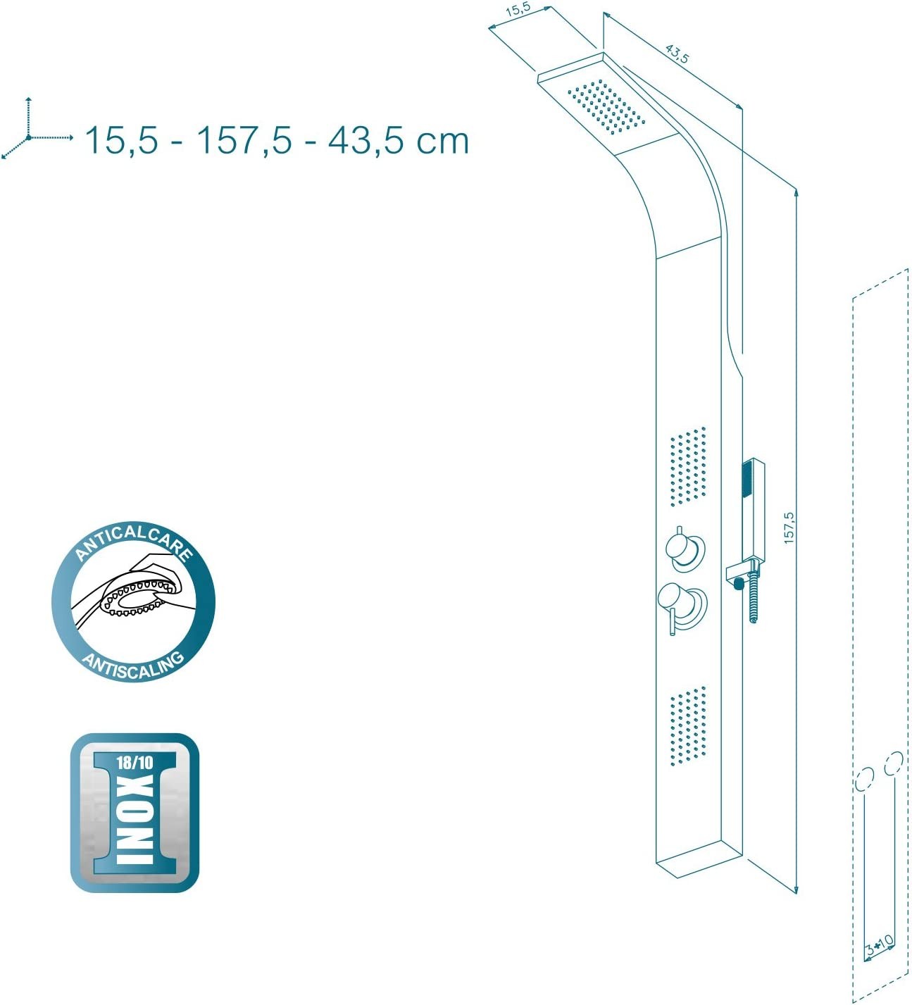 Colonna doccia Metaform Loira multifunzione in acciaio inox spazzolato