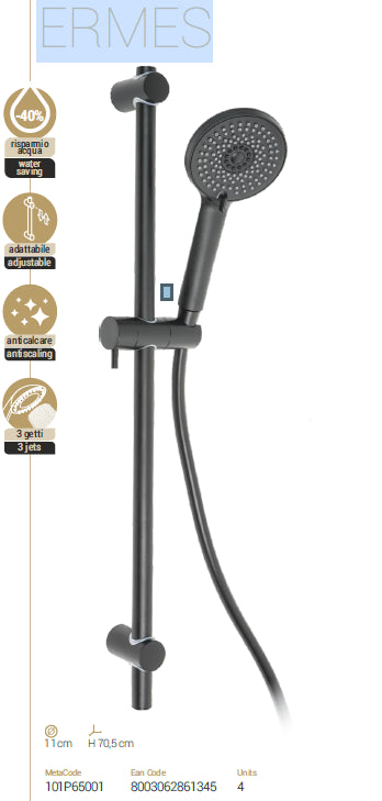 Saliscendi Doccia Ermes Acciaio Nero Opaco 3 Jet Metaform