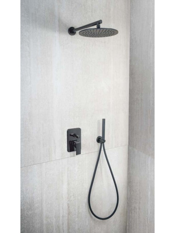 Kit Restyling Doccia Nero Opaco Tondo Braccio Presa Acqua Doccetta e Soffione metaform