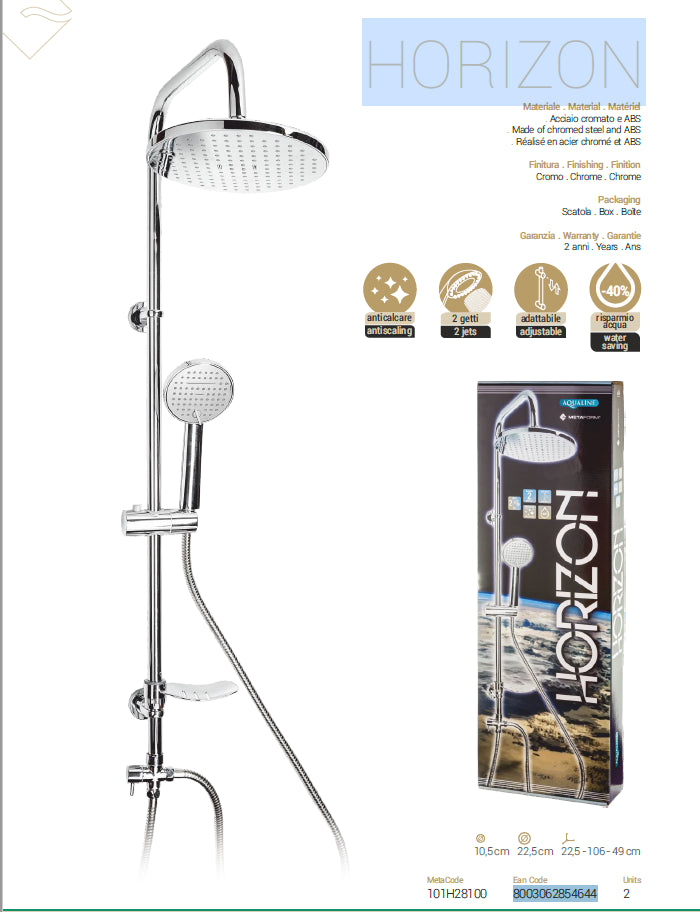 Colonna Doccia HORIZON in acciaio cromato e ABS anticalcare metaform