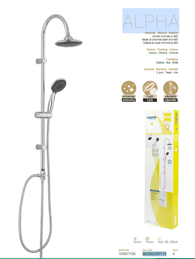 Colonna doccia in acciaio inox cromato con doccetta ALPHA metaform
