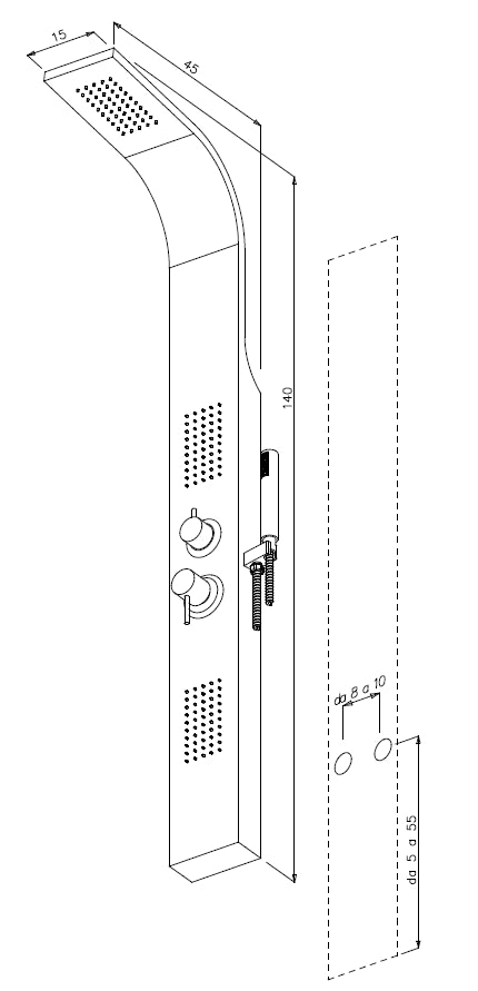 Colonna doccia SOFIA acciaio inox spazzolato 3 funzioni