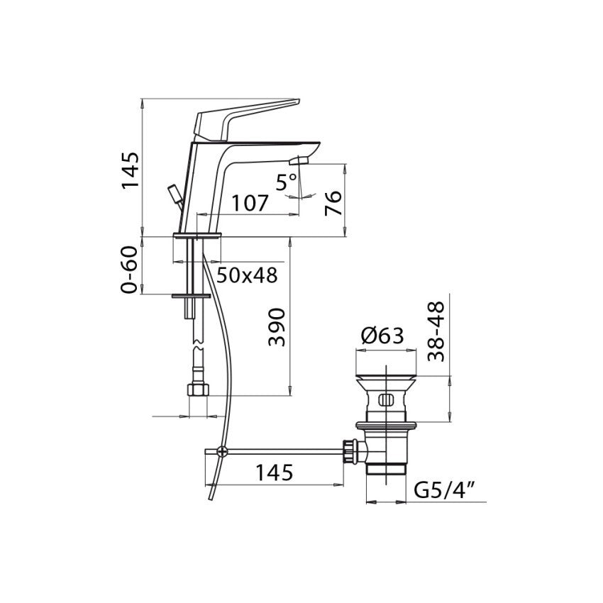 Miscelatore Monocomando Lavabo Con Scarico serie Spartaco Mamoli