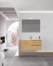Mobile bagno sospeso Symphony 100 cm con due cassetti rovere oro