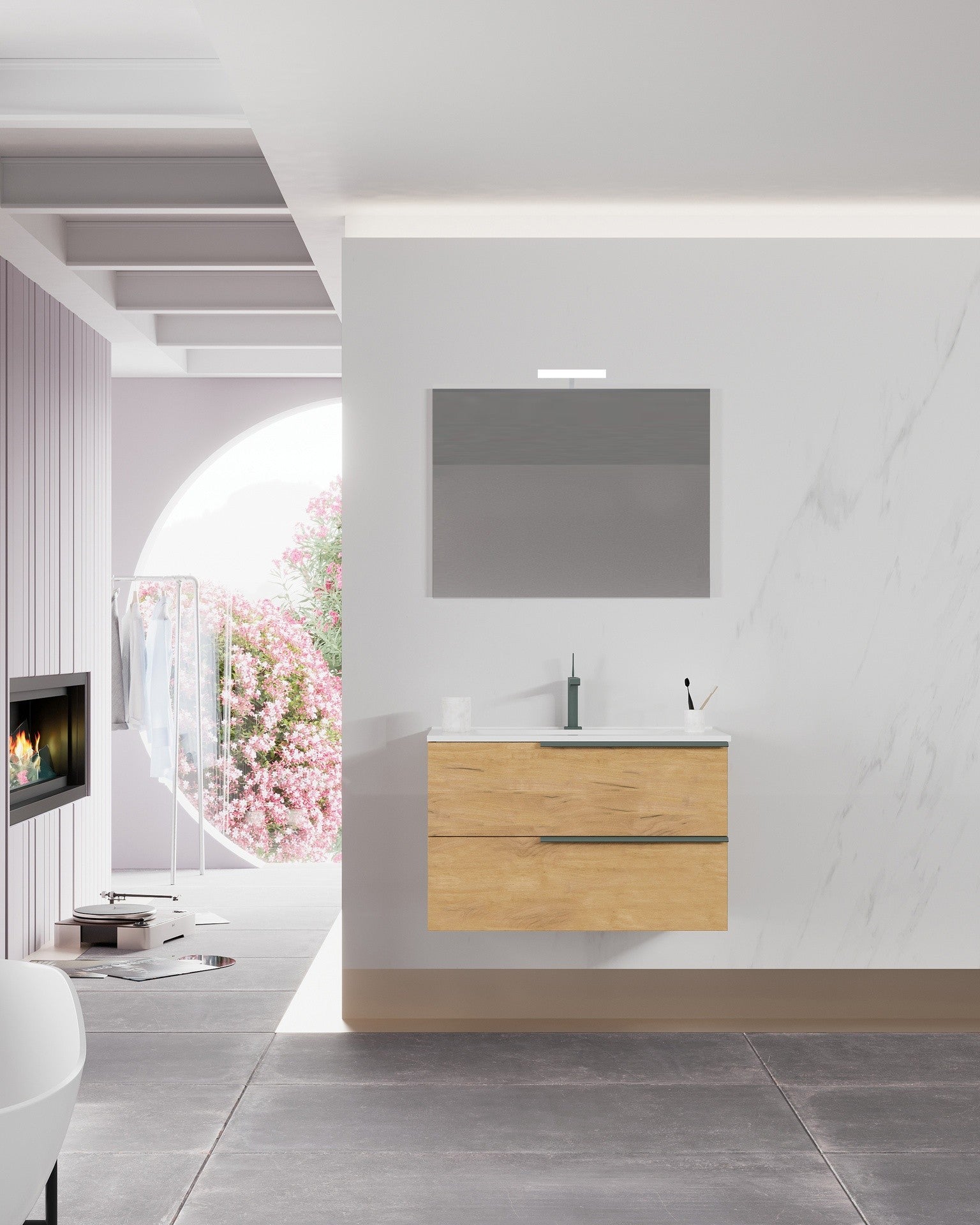 Mobile bagno sospeso Symphony 80 cm con due cassetti rovere oro