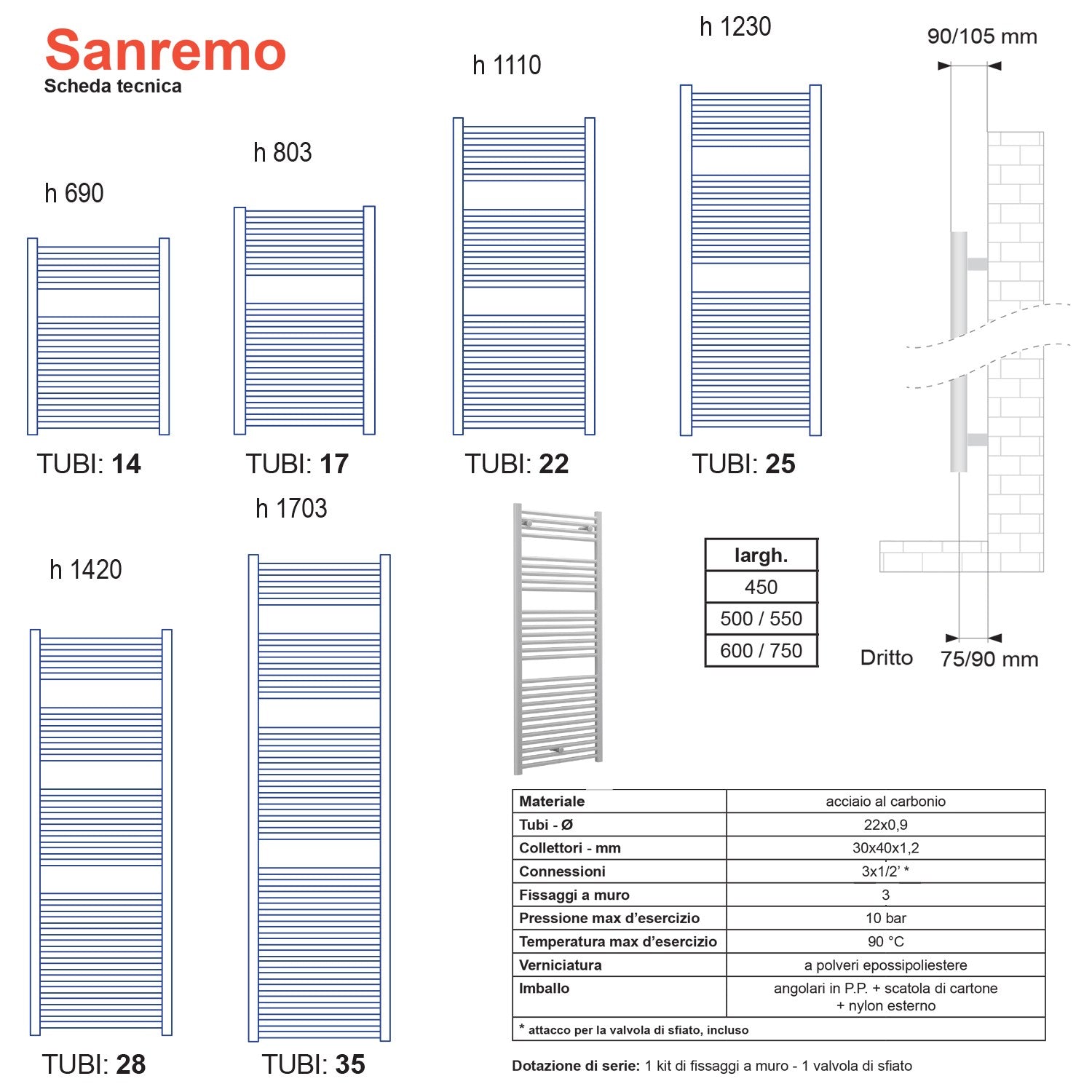 Termoarredo scaldasalviette Lazzarini Sanremo 1110x550 bianco