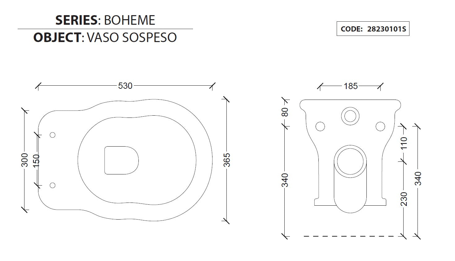 Sanitari in ceramica linea BOHEME vaso+bidet+coprivaso SOFT CLOSE sospesi Alice Ceramica