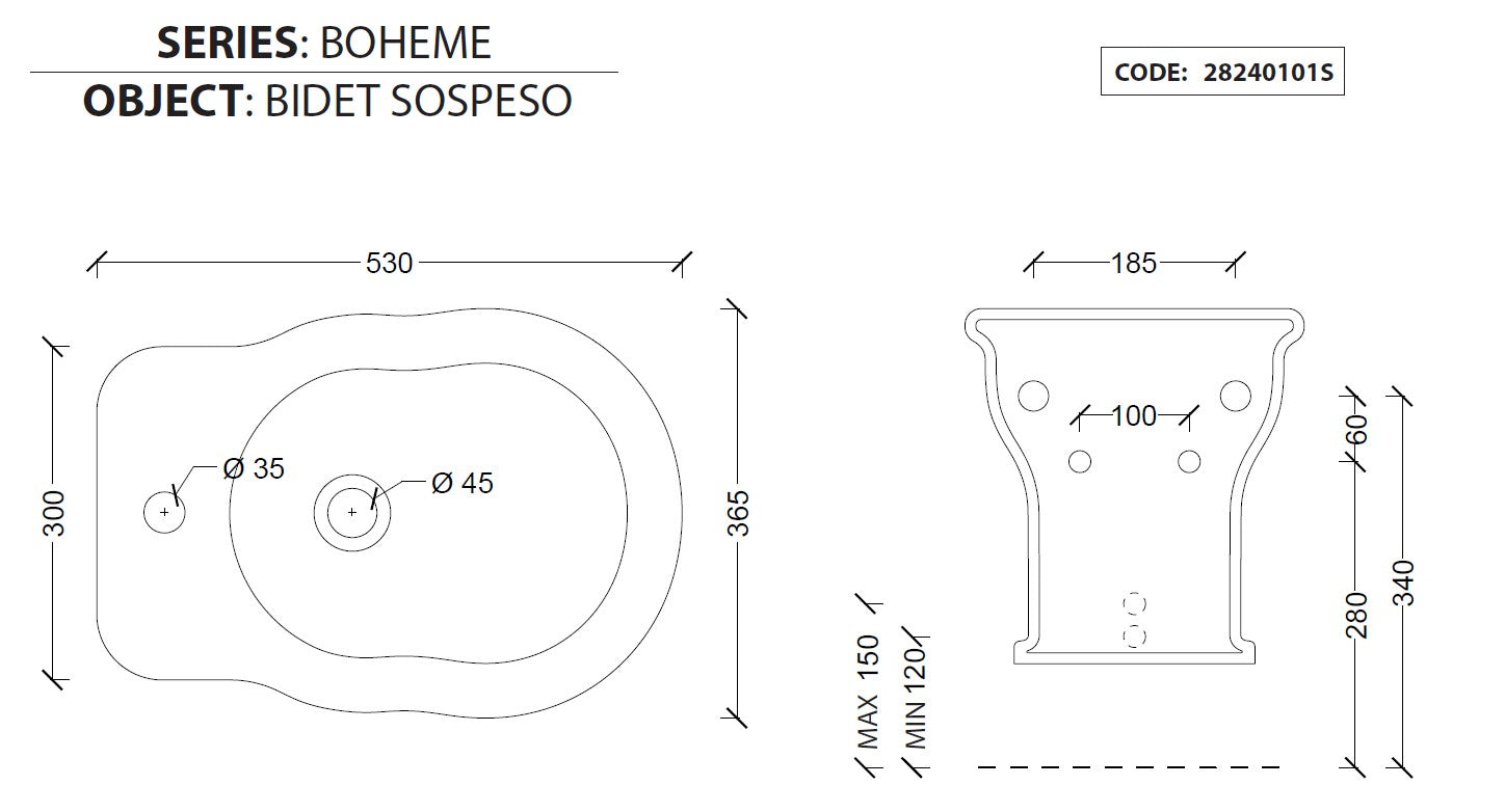 Sanitari in ceramica linea BOHEME vaso+bidet+coprivaso SOFT CLOSE sospesi Alice Ceramica