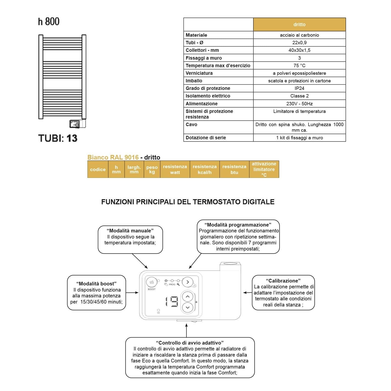 Termoarredo Lazzarini mod. E-Bormio 800x500 300W con termostato elettronico bianco