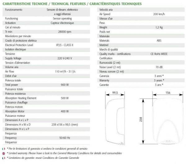 Asciugamani elettrico 900W vama SMART JET MINI NF nero opaco