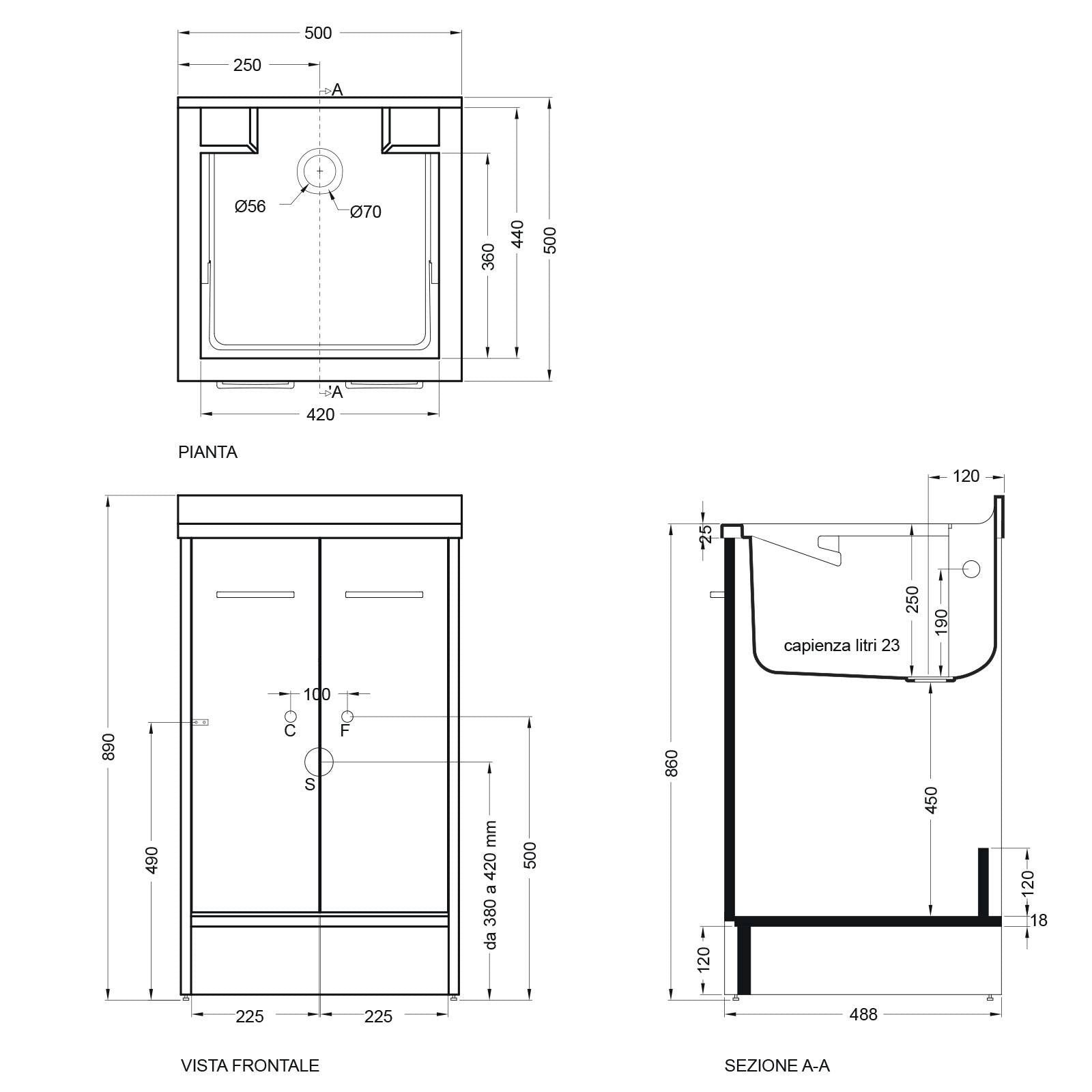 Lavatoio Lavapanni Domestica Colavene 50X50X86h cm con vasca e mobile contenitore