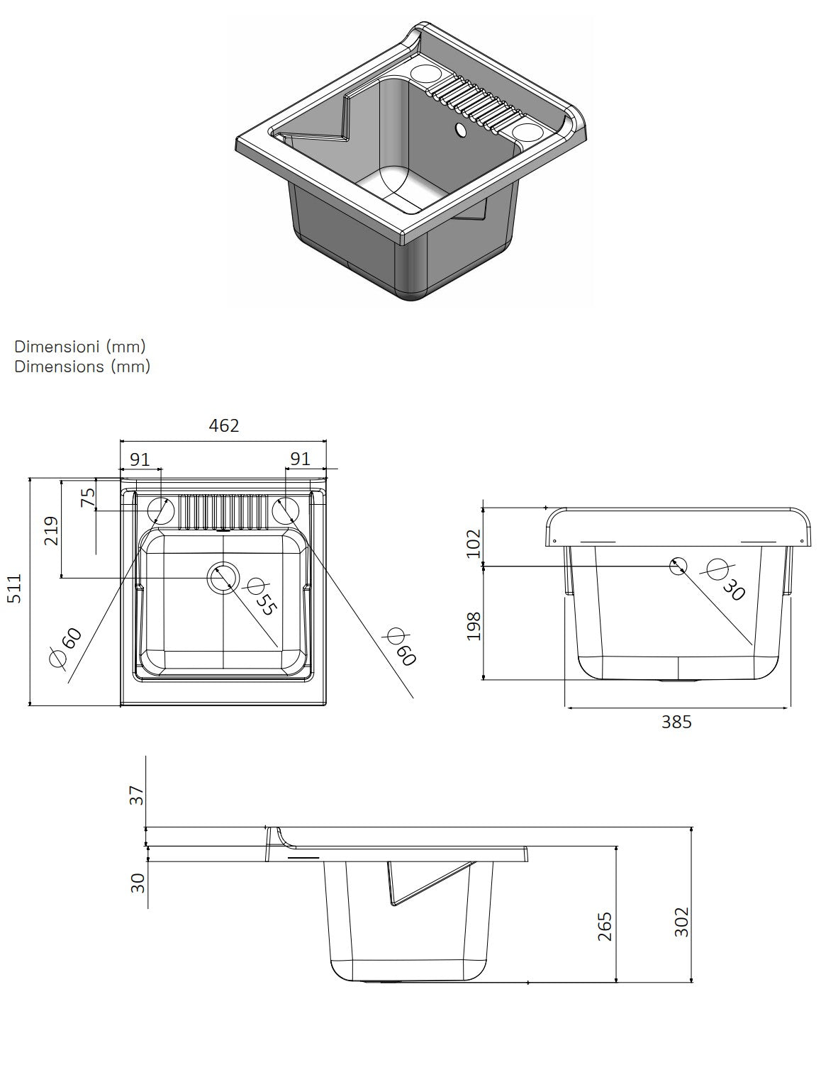 Mobile lavatoio a 1 anta in kit 45x50cm modello Garden per interni ed esterni , pratico e resistente