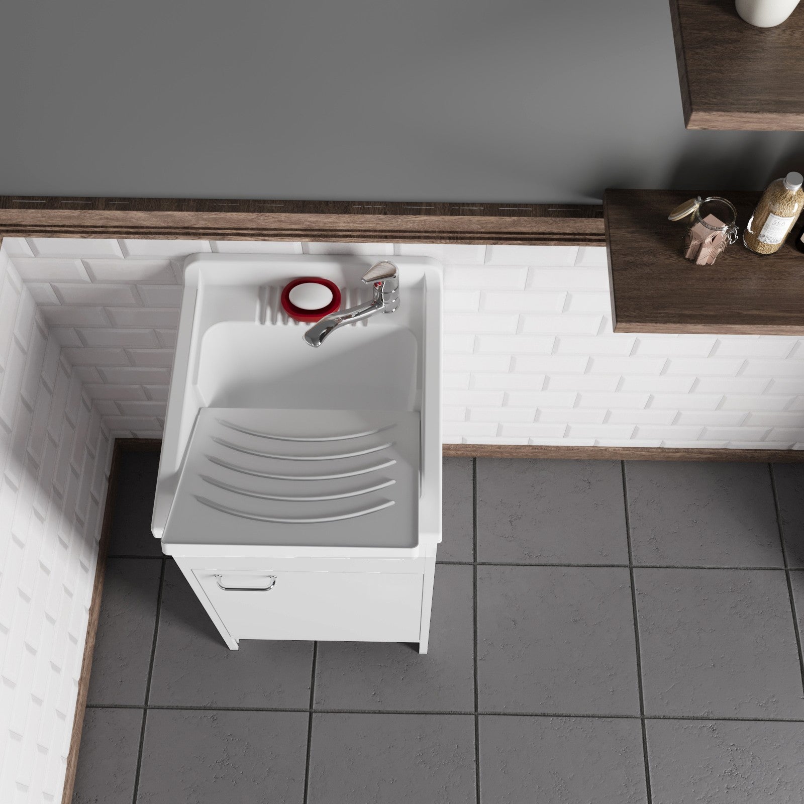 Mobile lavatoio a 1 anta in kit 50x50cm modello Garden per interni ed esterni , pratico e resistente