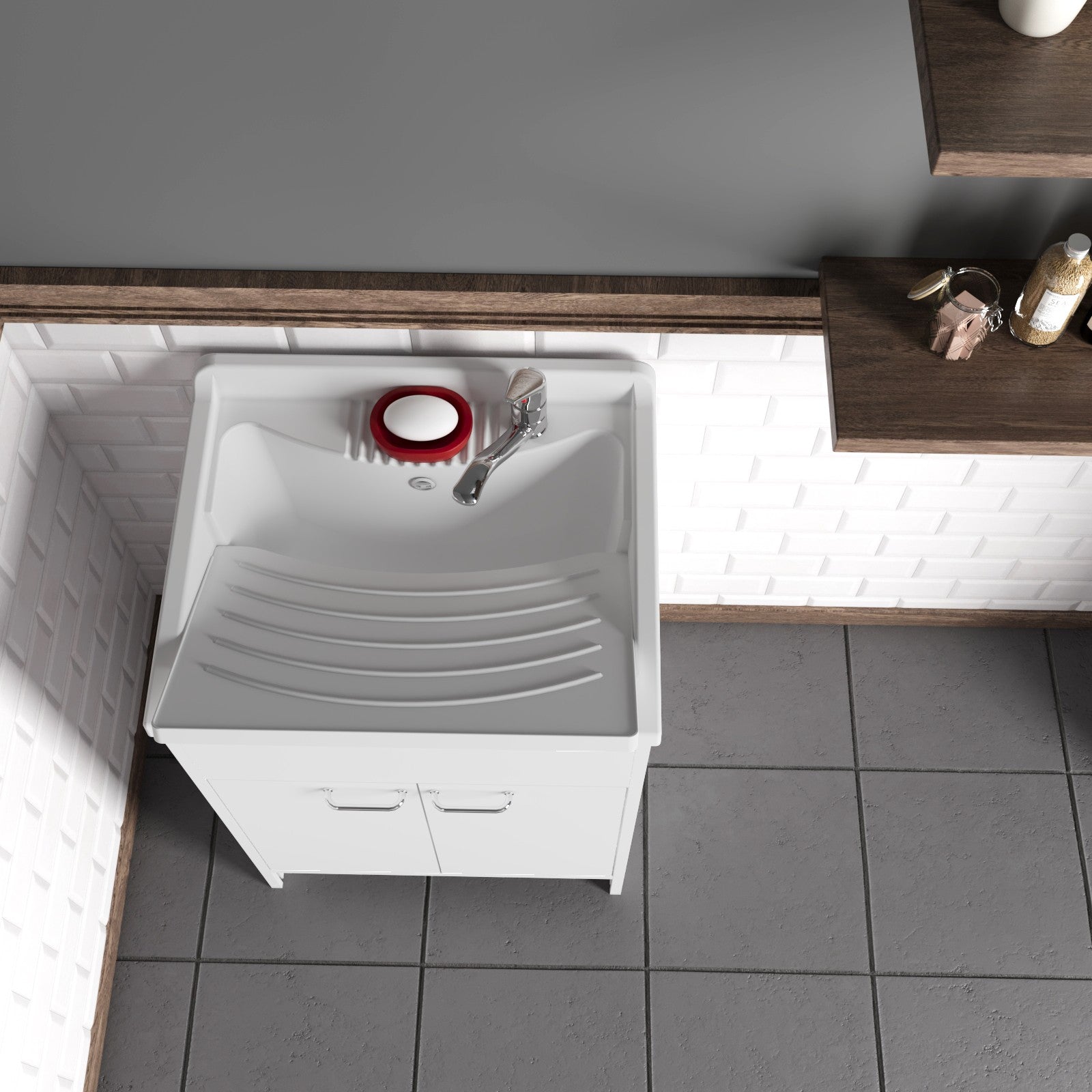 Mobile lavatoio a 2 ante in kit 60x50cm modello Garden per interni ed esterni , pratico e resistente