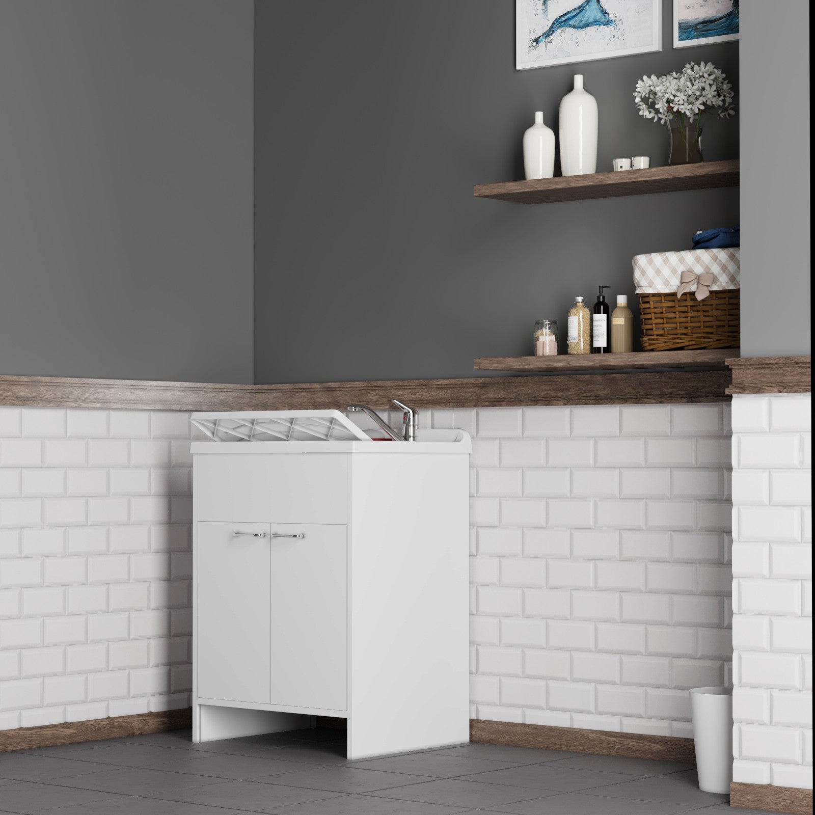 Mobile lavatoio a 2 ante in kit 60x60cm modello Garden per interni ed esterni , pratico e resistente