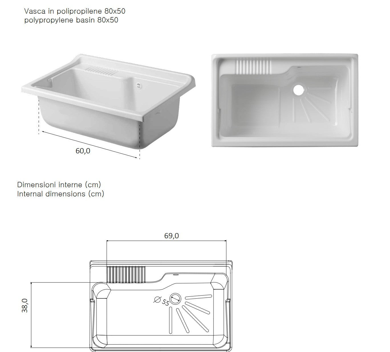 Mobile lavatoio a 2 ante in kit 80x50cm modello Garden per interni ed esterni , pratico e resistente
