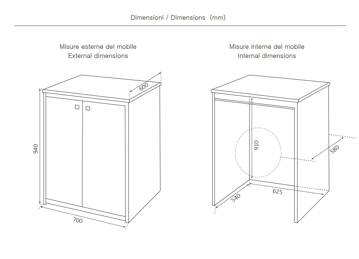Mobile copri lavatrice in pvc in kit completo 70x60 cm modello Onda, resistente all’acqua