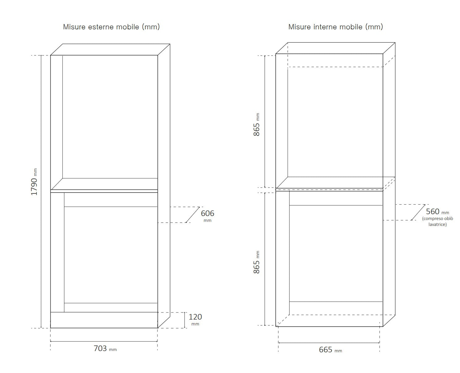 Mobile porta lavatrice e asciugatrice verticale in kit modello Double in nobilitato idrofugo solido e resistente.