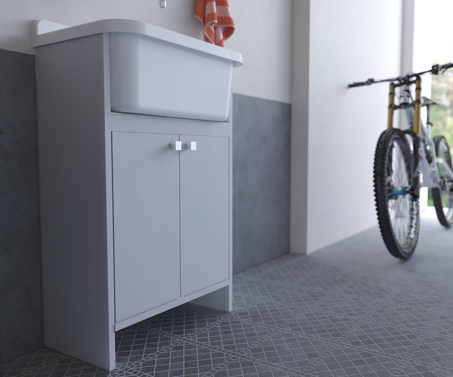 Mobile lavatoio compatto a 2 ante in kit 55x34cm modello Pancrazio ideale per giardini e spazi esterni