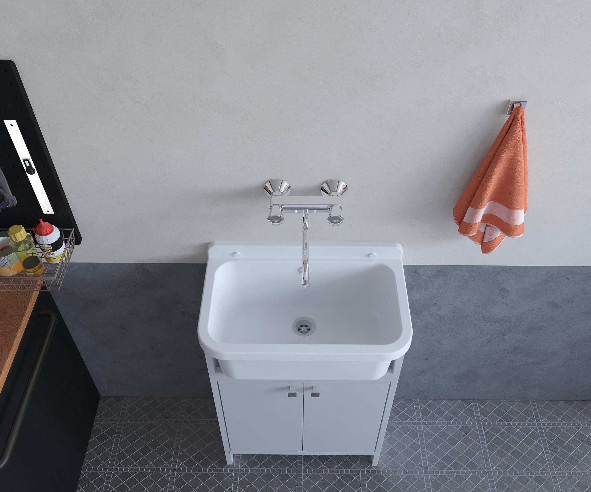 Mobile lavatoio compatto a 2 ante in kit 55x34cm modello Pancrazio ideale per giardini e spazi esterni