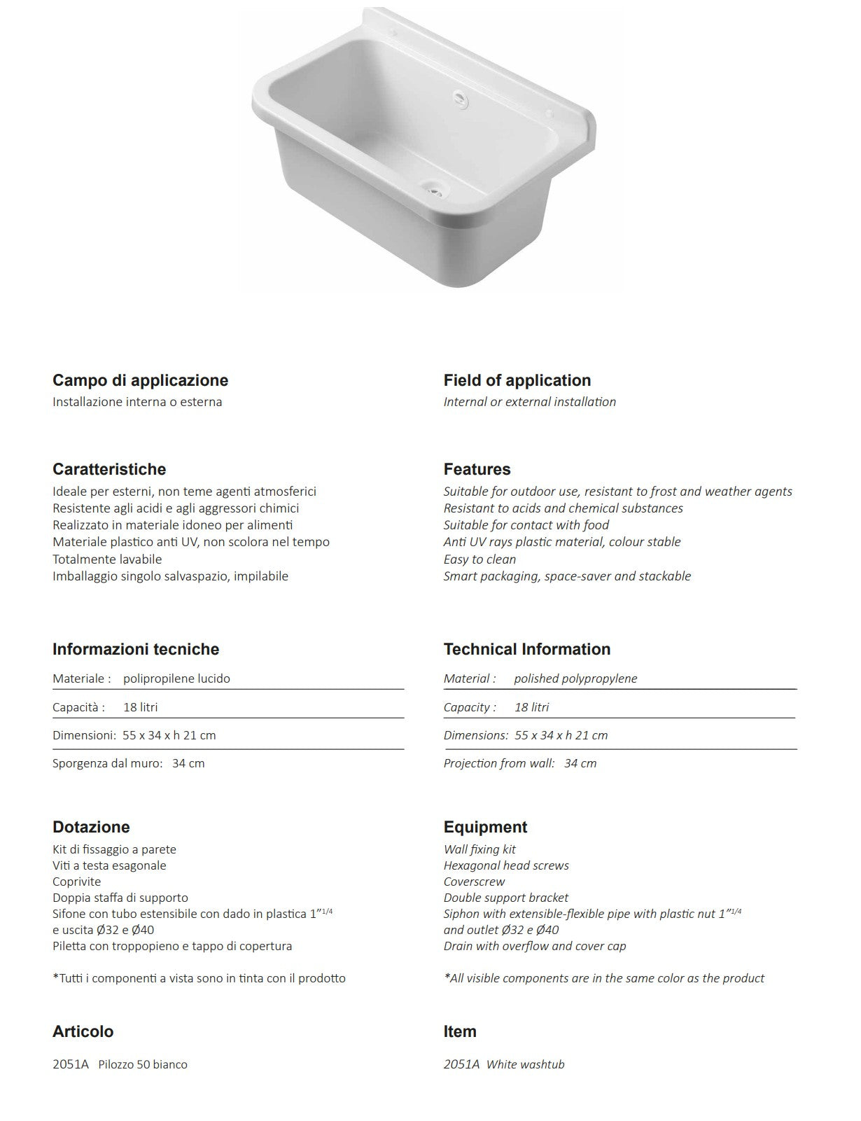 Mobile lavatoio compatto a 2 ante in kit 55x34cm modello Pancrazio ideale per giardini e spazi esterni