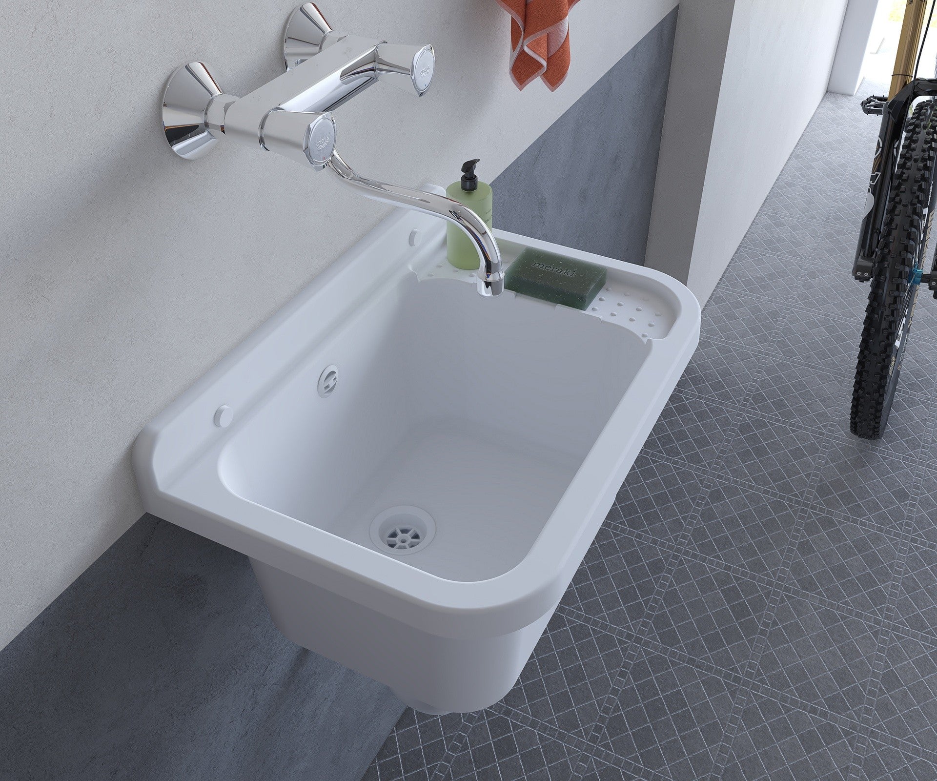Pilozzo Bianco 60x34x21 cm - Lavabo Compatto e Resistente , Perfetto per Giardini e Spazi Esterni