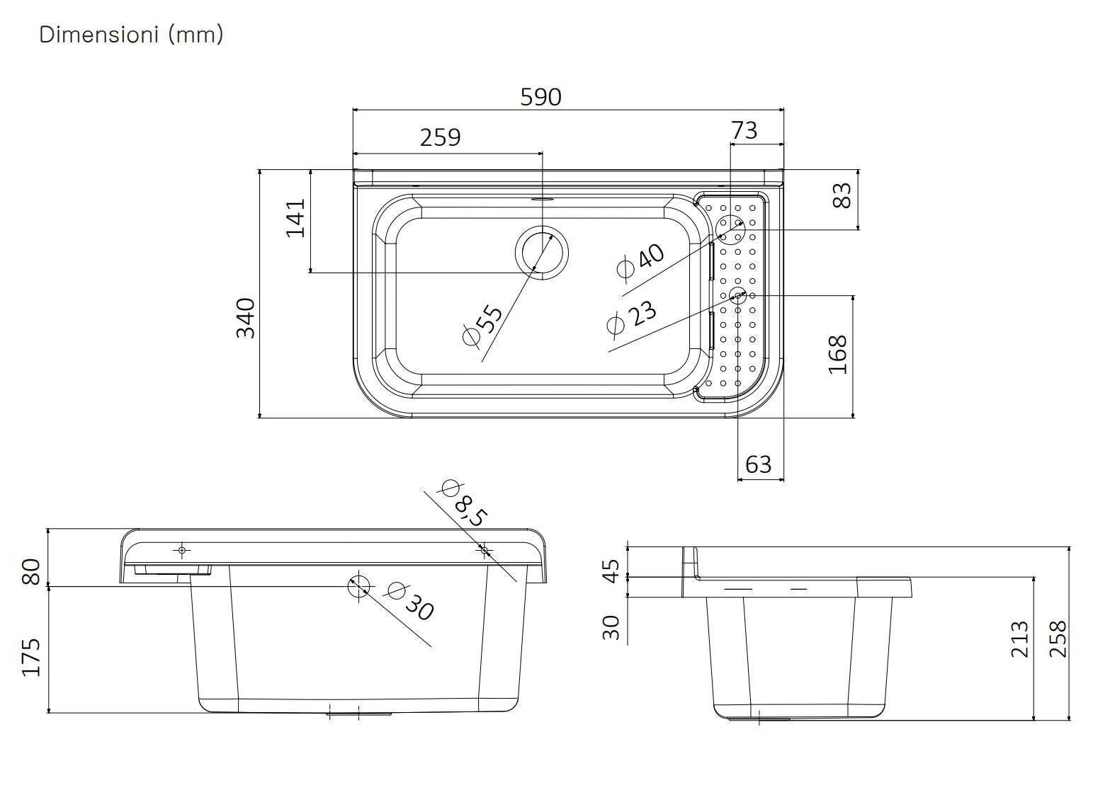 Pilozzo Bianco 60x34x21 cm - Lavabo Compatto e Resistente , Perfetto per Giardini e Spazi Esterni